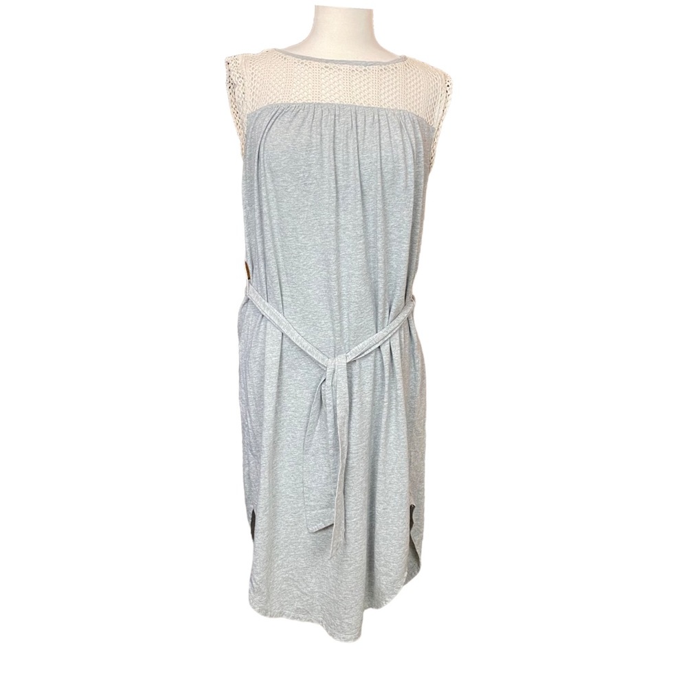 GAP Gray Crochet Yoke Tie Waist Casual Sleeveless Curved Hem Dress
